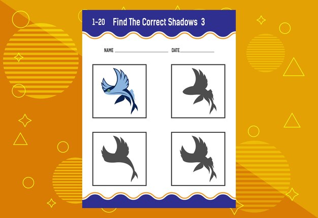 Vind de juiste schaduw Onderwijs ontwikkelen werkblad Matching game voor kinderen