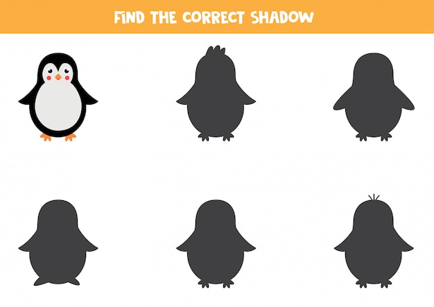 Vind de juiste schaduw van cartoonpinguïn. Logisch spel voor kinderen.