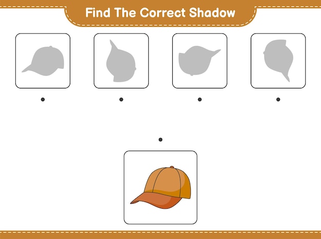 Vind de juiste schaduw Zoek en match de juiste schaduw van Cap Hat Educatief kinderspel