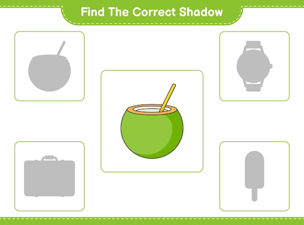 Vind de juiste schaduw zoek en match de juiste schaduw van coconut educatief kinderspel