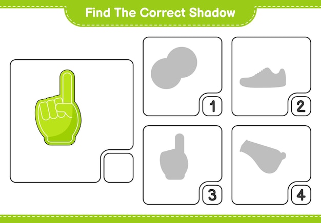 Vind de juiste schaduw Zoek en match de juiste schaduw van Foam Finger Educatief kinderspel