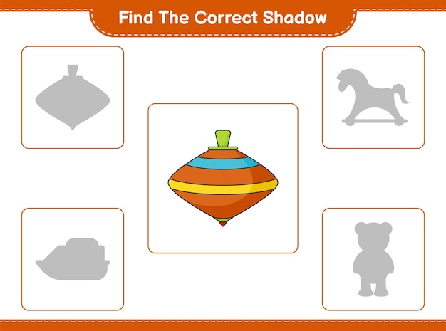 Vind de juiste schaduw Zoek en match de juiste schaduw van Whirligig Toy Educatief kinderen spel afdrukbaar werkblad vectorillustratie