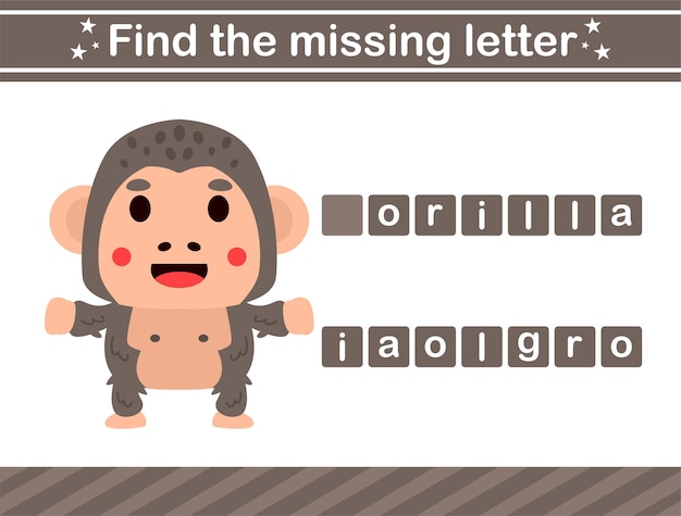 Vind de ontbrekende letter van animal.suitable for preschool.Educatieve pagina voor kinderen