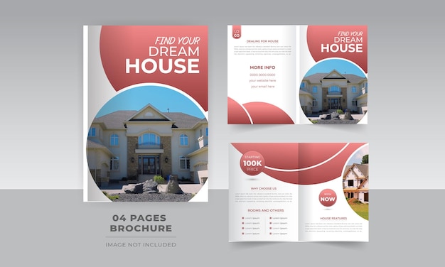 Vind droomhuis onroerend goed verkoop 4 pagina brochure ontwerpsjabloon