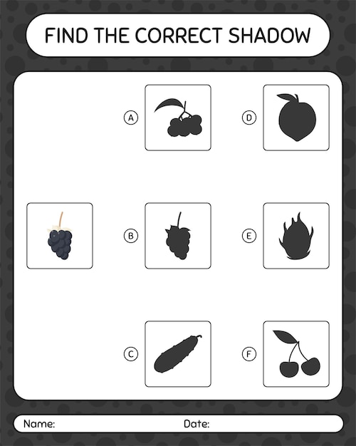 Vind het juiste schaduwspel met dauwbraam. werkblad voor kleuters, activiteitenblad voor kinderen