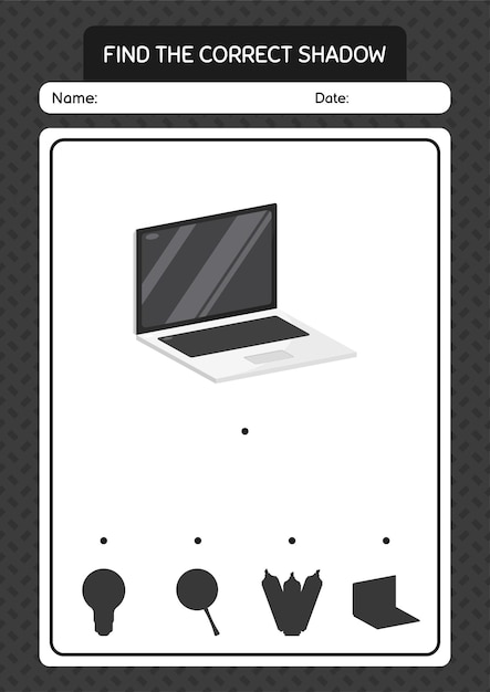 Vind het juiste schaduwspel met een laptopwerkblad voor het activiteitenblad voor kleuters