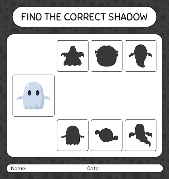 Vind het juiste schaduwspel met geest. werkblad voor kleuters, activiteitenblad voor kinderen
