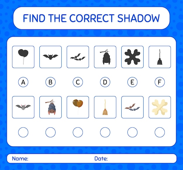 Vind het juiste schaduwspel met het halloween-pictogram. werkblad voor kleuters, activiteitenblad voor kinderen