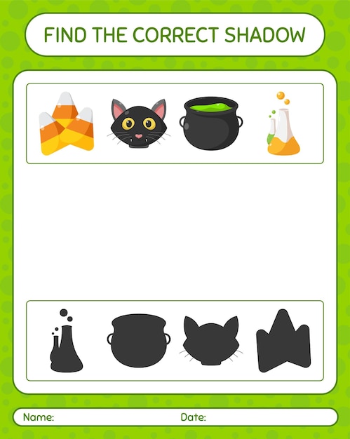 Vind het juiste schaduwspel met het halloween-pictogram. werkblad voor kleuters, activiteitenblad voor kinderen