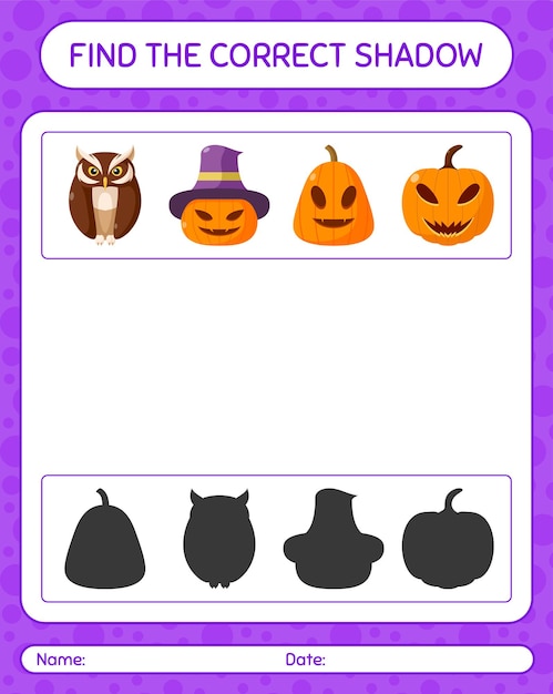 Vind het juiste schaduwspel met het halloween-pictogram. werkblad voor kleuters, activiteitenblad voor kinderen