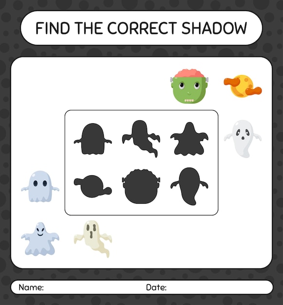 Vind het juiste schaduwspel met het halloween-pictogram. werkblad voor kleuters, activiteitenblad voor kinderen