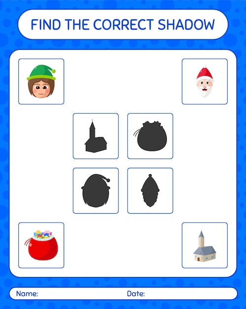 Vind het juiste schaduwspel met het kerstpictogram. werkblad voor kleuters, activiteitenblad voor kinderen