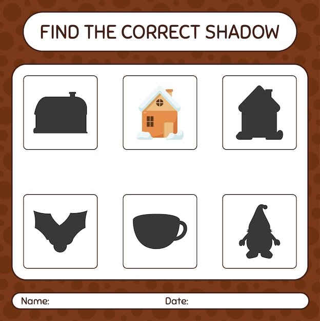 Vind het juiste schaduwspel met huis. werkblad voor kleuters, activiteitenblad voor kinderen