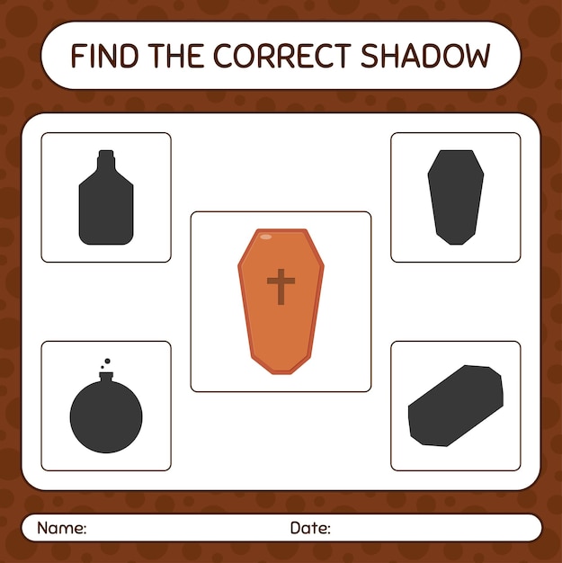 Vind het juiste schaduwspel met kist. werkblad voor kleuters, activiteitenblad voor kinderen
