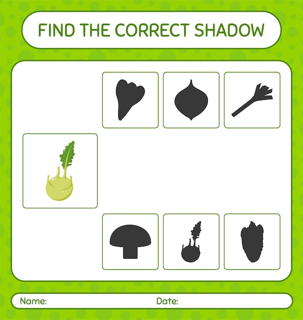 Vind het juiste schaduwspel met koolrabi-werkblad voor voorschoolse kinderen activiteitenblad voor kinderen