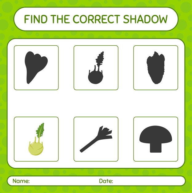 Vind het juiste schaduwspel met koolrabi-werkblad voor voorschoolse kinderen activiteitenblad voor kinderen