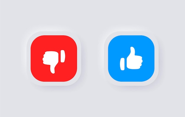 vind ik leuk en niet leuk-knoppen in Neumorphic ui-ontwerp of Duim omhoog en omlaag-pictogram in vierkant