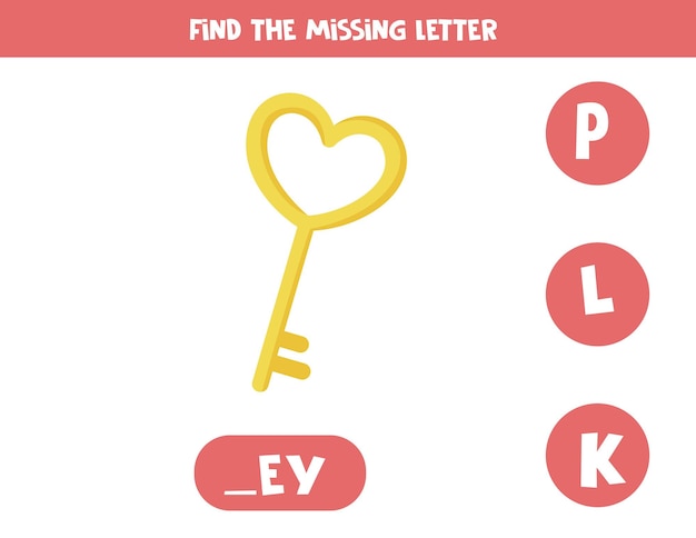 Vind ontbrekende letter met leuke cartoonsleutel spellingsspel voor kinderen
