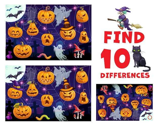 Vind tien verschillenpuzzel met halloween-pompoen