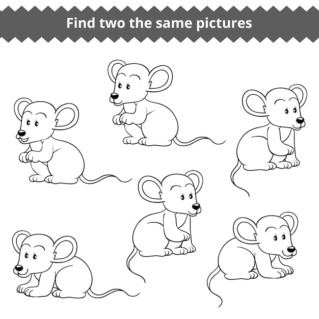 Vind twee dezelfde afbeeldingen, educatief spel voor kinderen, vectorset muizen
