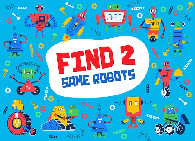 Vind twee dezelfde cartoonrobots-quizgame voor kinderen