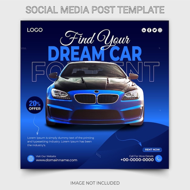 Vector vind uw droomauto te huur social media instagram post promotionele banner