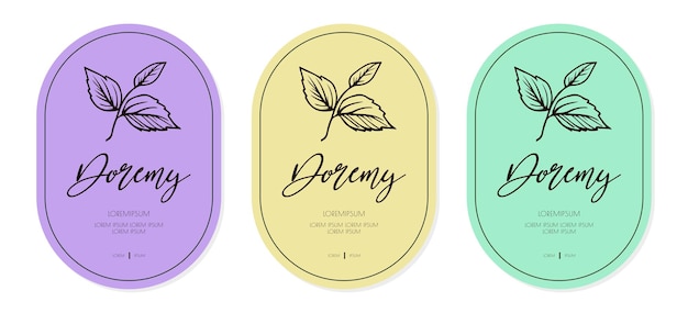 Vine bottle label set leaves cute color style