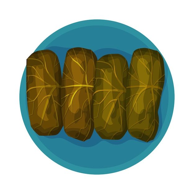 Vine leaves stuffed with spicy rice top view vector illustration