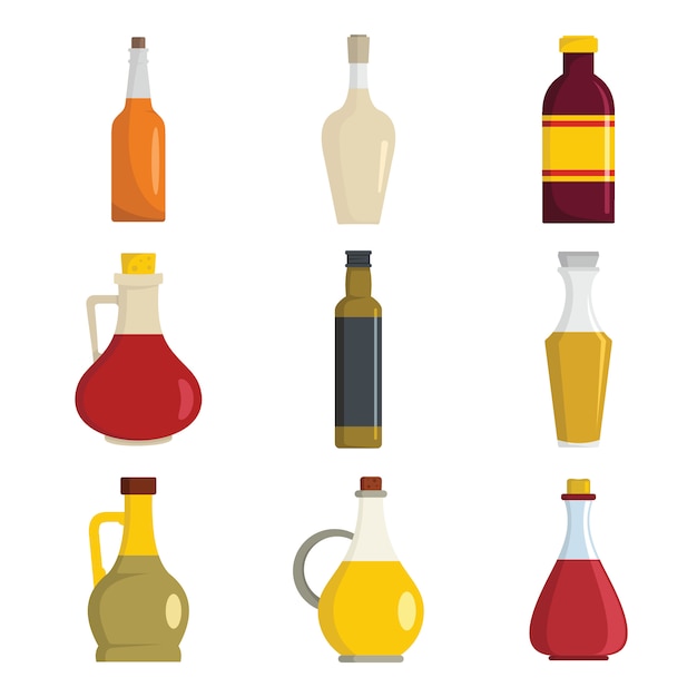 Vinegar bottle icons set