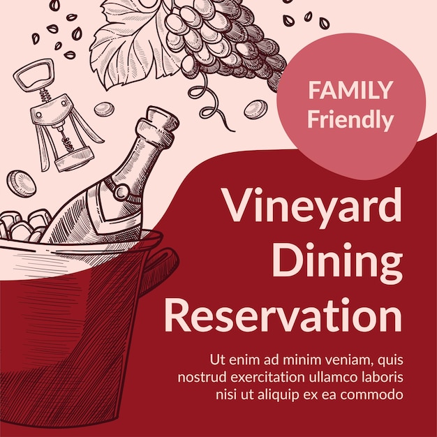 Vector vineyard dining reservation family friendly banner