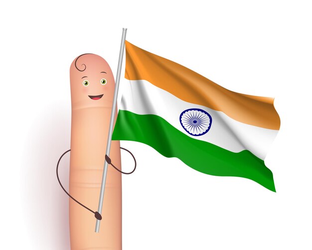 Vinger en India wuivende vlag Politiek en geografie concept Passeren in een parade of in review Realistische vectorillustratie op witte achtergrond