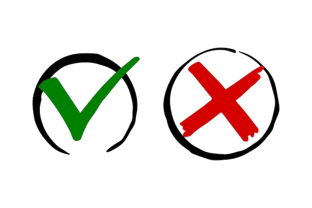 Vink en kruistekens Vinkje OK en X-pictogrammen