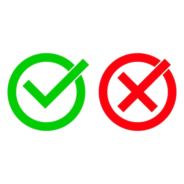 Vink en rood vinkje vector iconen voor checkbox symbolen in cricles