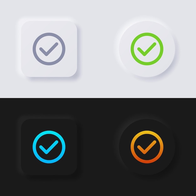 Vinkje icon set Multicolor neumorfisme knop soft UI Design voor webdesign Application UI en meer Button Vector