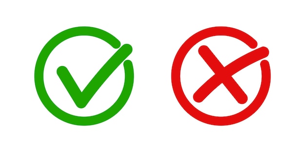 Vinkje pictogram Groen vinkje en rode cros Platte teek en cros Vector illustratie op whit achtergrond Vinkje teken in cirkel 10 eps