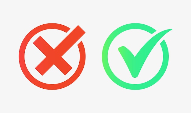 Vinkje pictogram groen vinkje en rood kruis of checklist cirkel met ja en nee pictogrammen