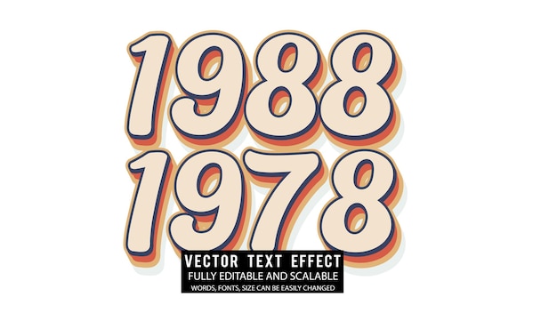 Vintage 1988 3d bewerkbare teksteffect vector met schattige achtergrond