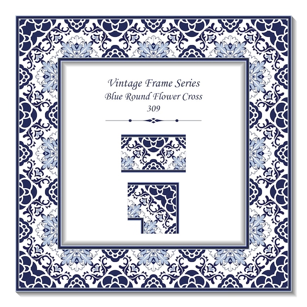 Vintage 3D frame of Blue Round Flower Cross