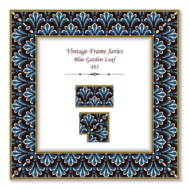 Vintage 3D frame of Retro Blue Garden Leaf