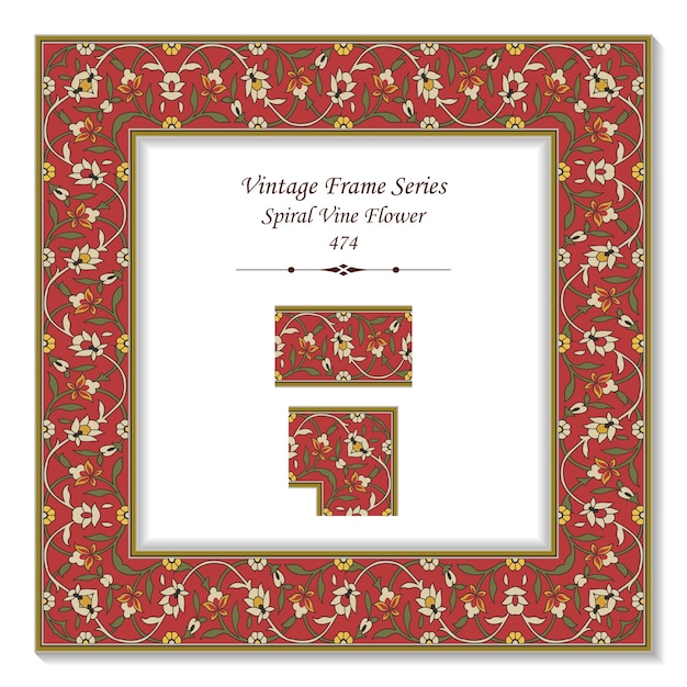 Vintage 3d frame of retro red spiral vine flower