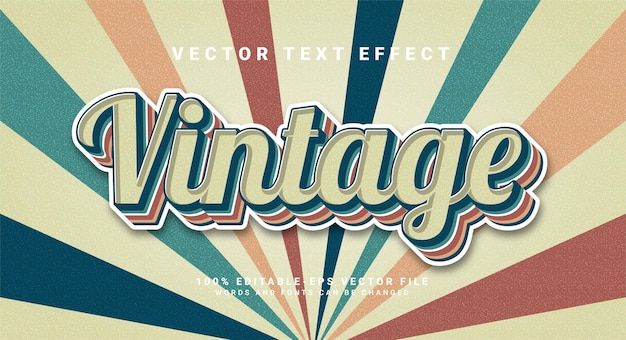 Vintage 3D-teksteffect. Bewerkbaar tekststijleffect met kleurrijk thema.