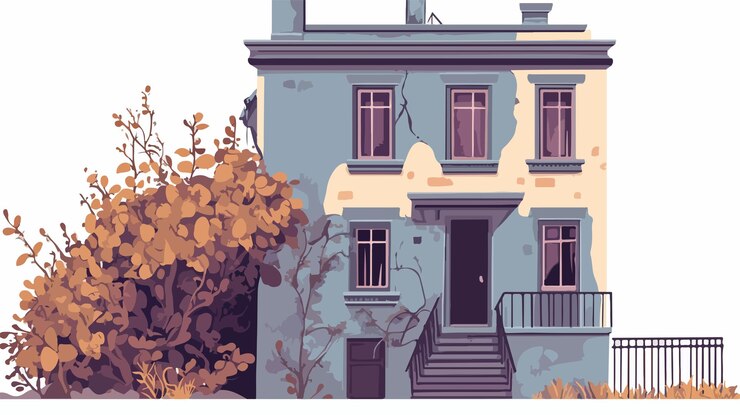 Vector vintage abandoned house exterior with staircase