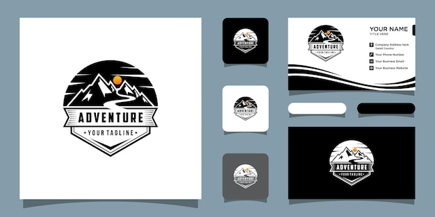 Vintage adventure logo design with business card design premium vector