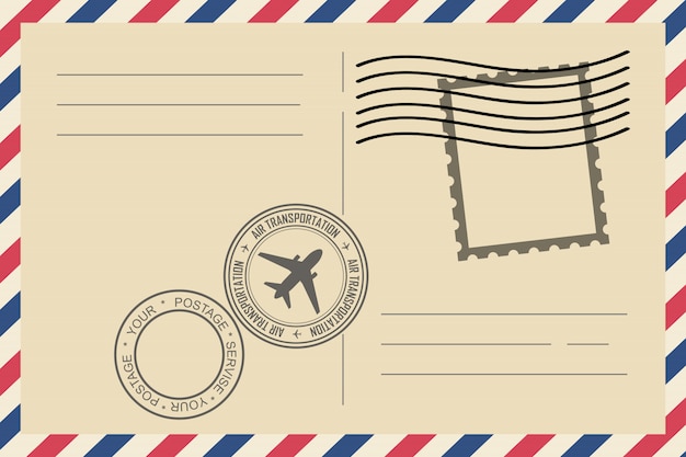 Vector vintage air mail envelope with postage stamp