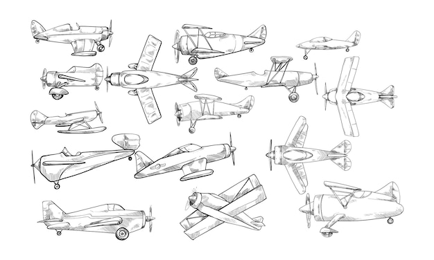 Vector vintage airplane handdrawn collection