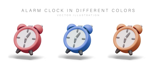 Vector vintage alarm clock in cartoon style clock with analog dial 3d device for alarm sound