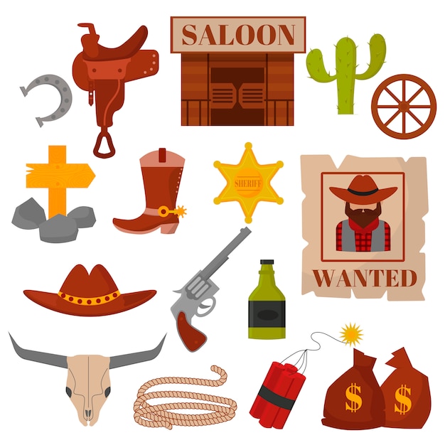 Vintage Amerikaanse oude westerse ontwerpteken en grafische cowboy vector iconen.