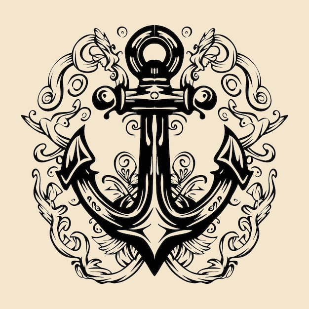 Vintage Anchor Arrow Hand Drawn tribal Illustration