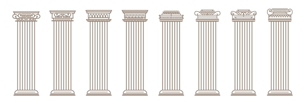 Vintage ancient elegant classic roman greek architecture line columns pillars  silhouette