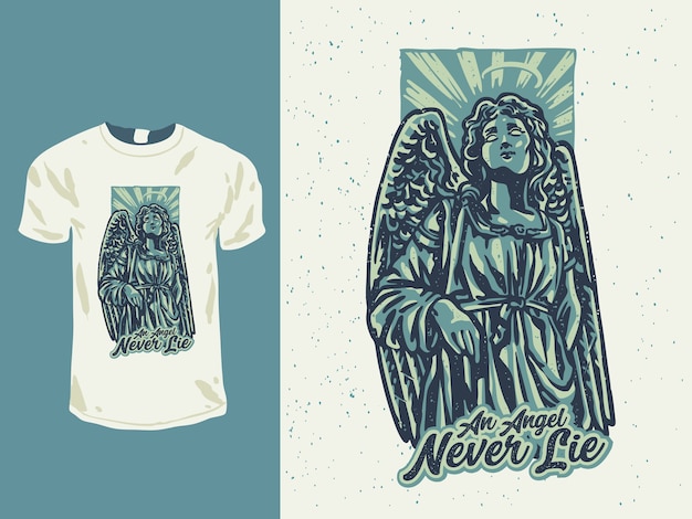 Vector vintage angel statue with a tattoo style illustration